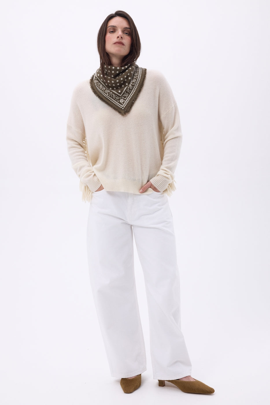 Bandana Piccola Dotty - Kaki Melange - Donna - 100% Cashmere