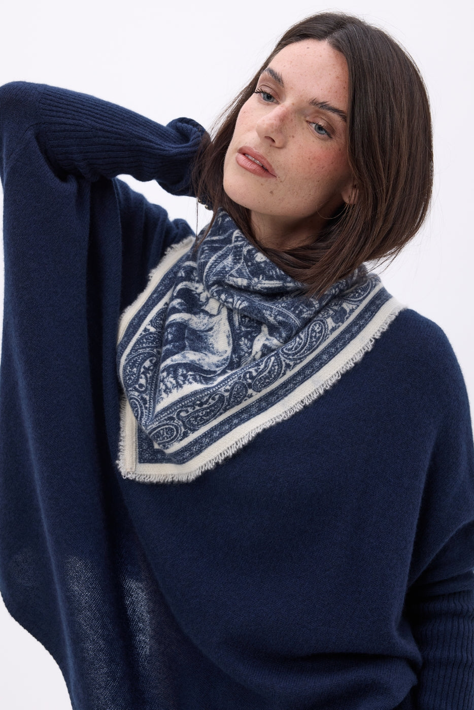 Kleines Bandana „Großes Gewächshaus“ – Marineblau – Damen – 100 % Kaschmir