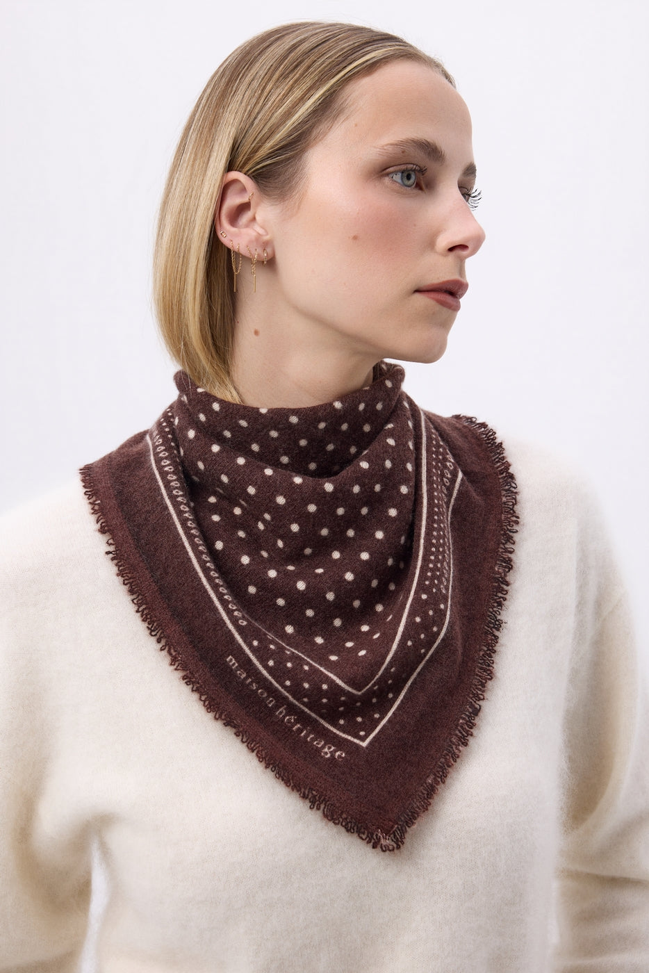 Petit Bandana Heritage Pois - Marron Blanc - Femme
