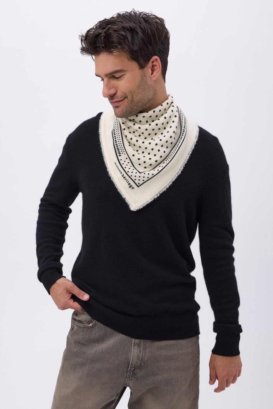 Mała Bandana Heritage w Grochy - Biało-Czarna - Męska