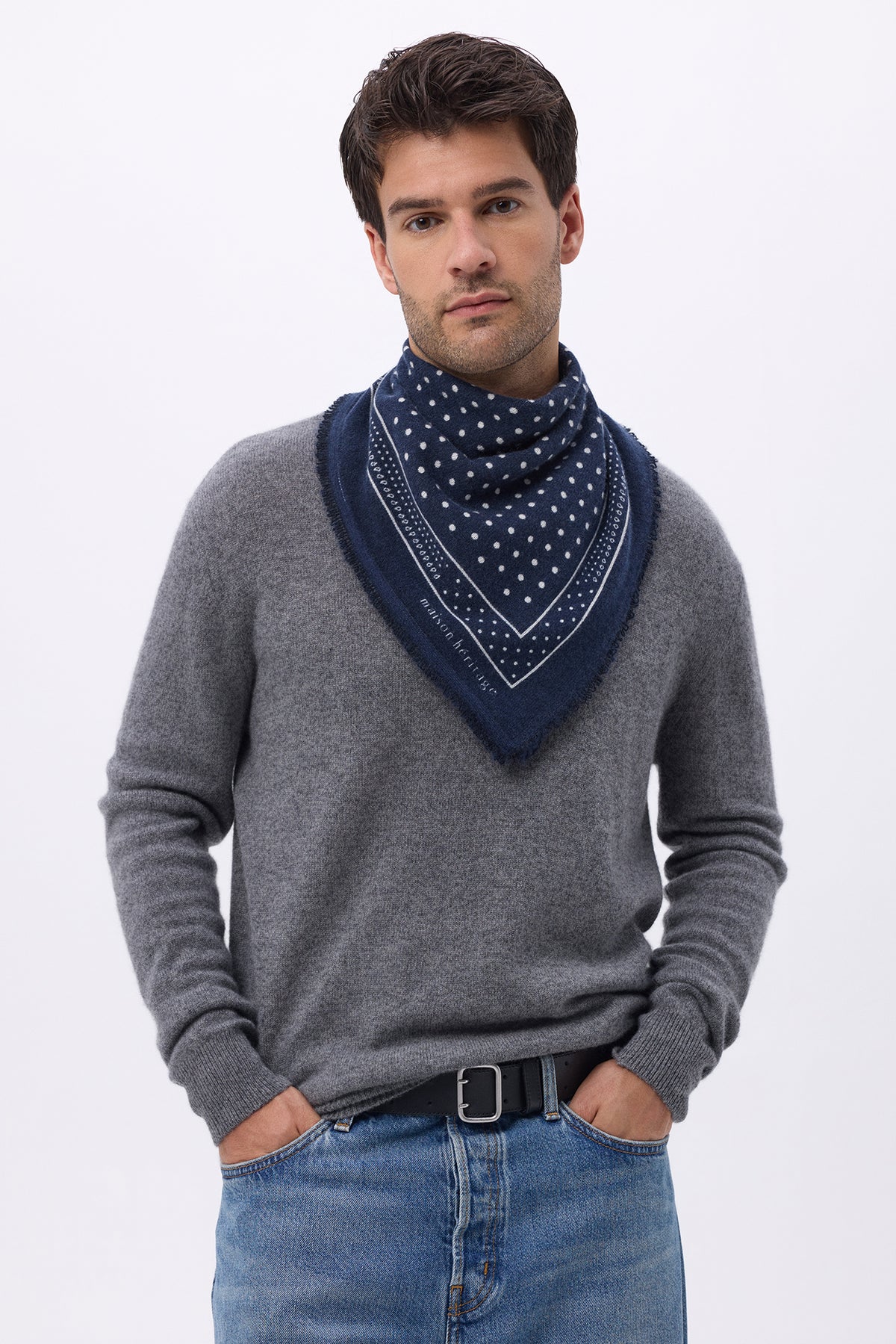 Petit Bandana Heritage Pois - Bleu Marine Blanc - Homme