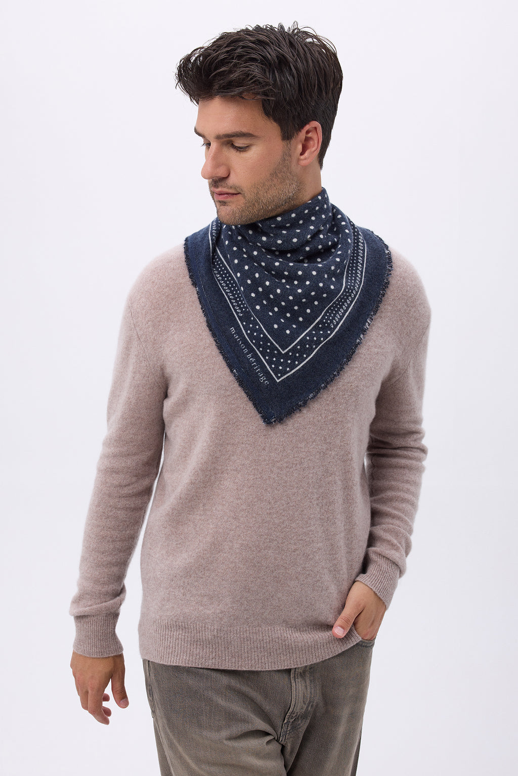 Petit Bandana Heritage Pois - Bleu Marine Blanc - Homme