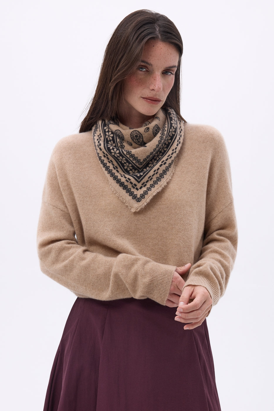 Bandana Piccolo Peppy - Beige Crema - Donna - 100% Cashmere