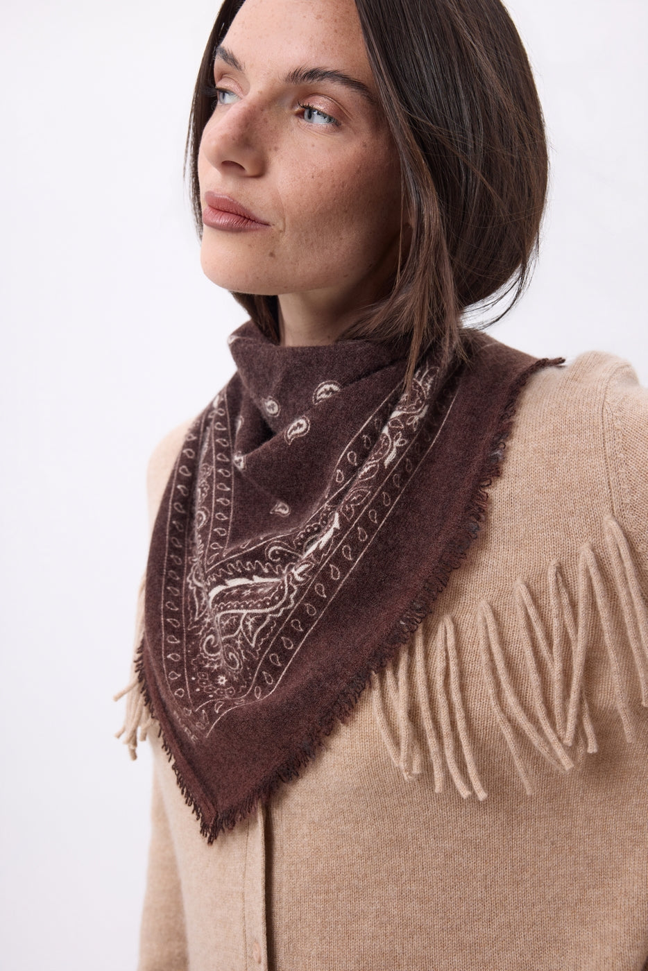 Petit Bandana Presley - Marron Blanc - Femme - 100% Cachemire
