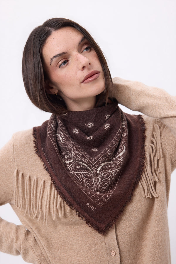 Petit Bandana Presley - Marron Blanc - Femme - 100% Cachemire