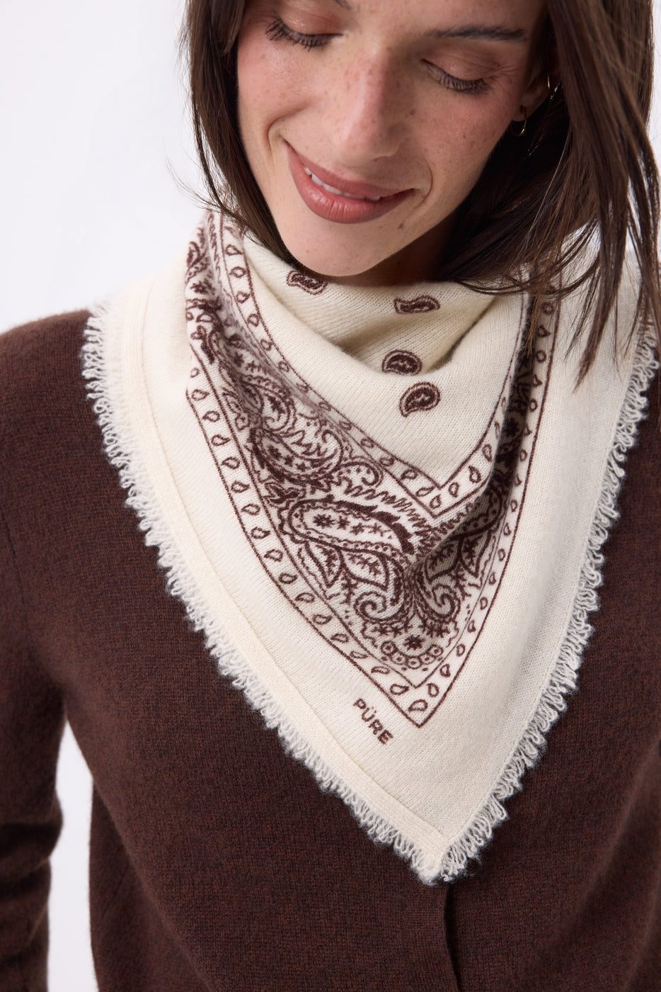 Bandana pequeño Presley - Blanco Marrón - Mujer
