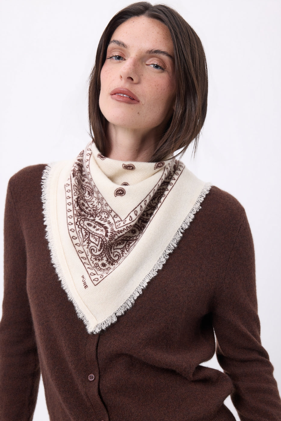 Bandana pequeño Presley - Blanco Marrón - Mujer