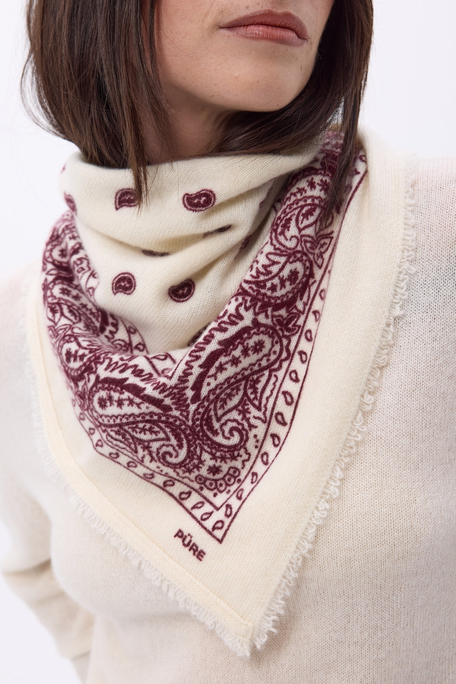 Bandana pequeño Presley - Blanco burdeos - Mujer