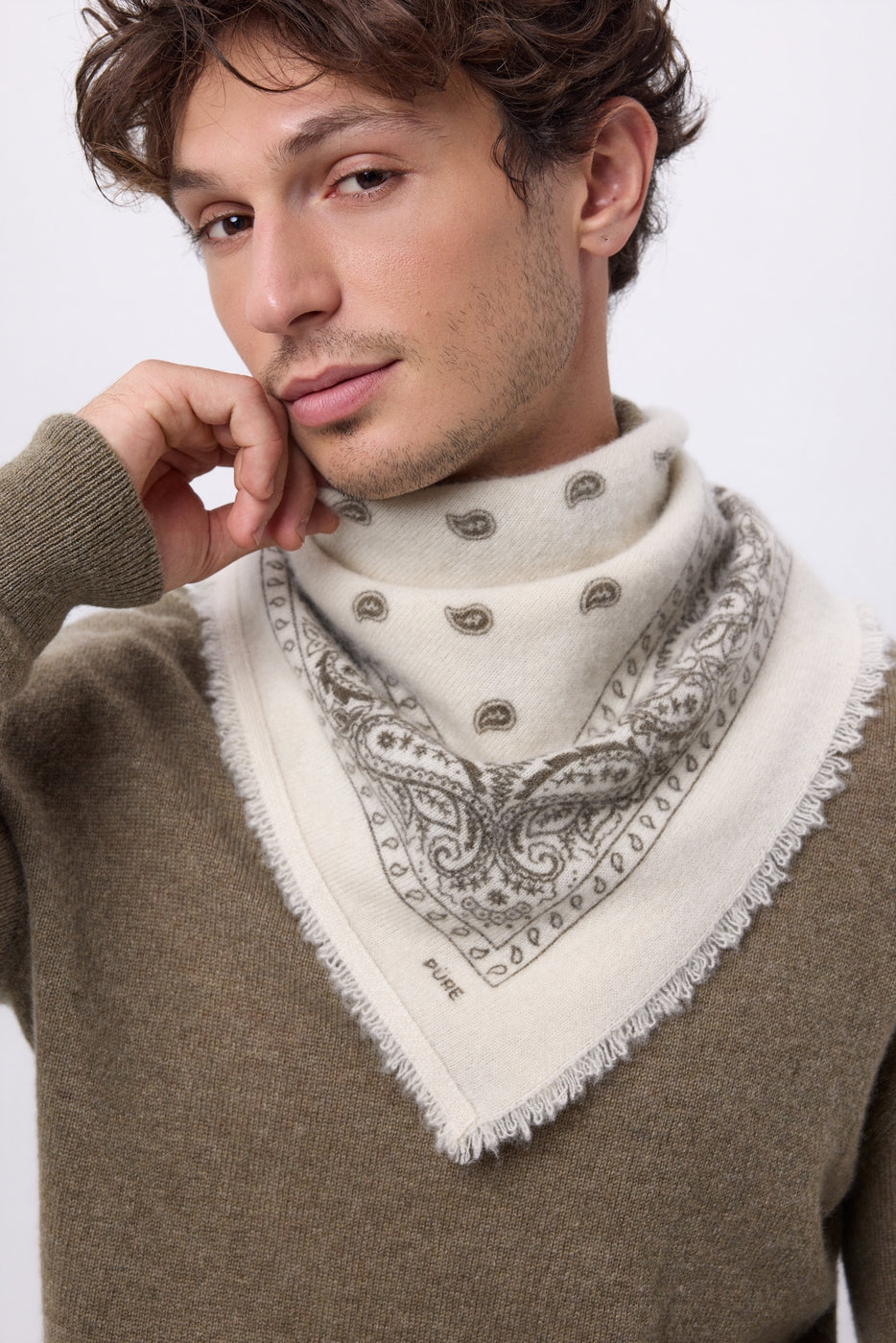 Petit Bandana Presley - Blanc Khaki Chine - Homme