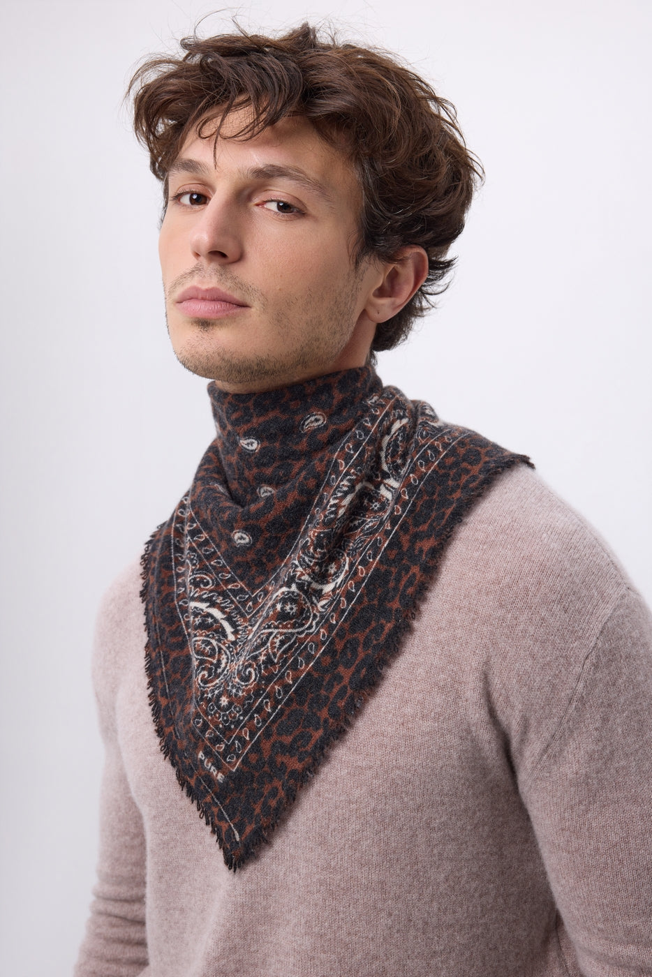 Kleines Bandana Presley – Weißer Leopard – Herren – 100 % Kaschmir