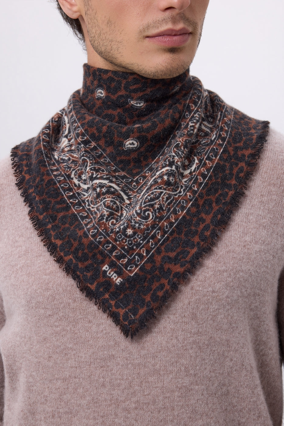 Kleines Bandana Presley – Weißer Leopard – Herren – 100 % Kaschmir