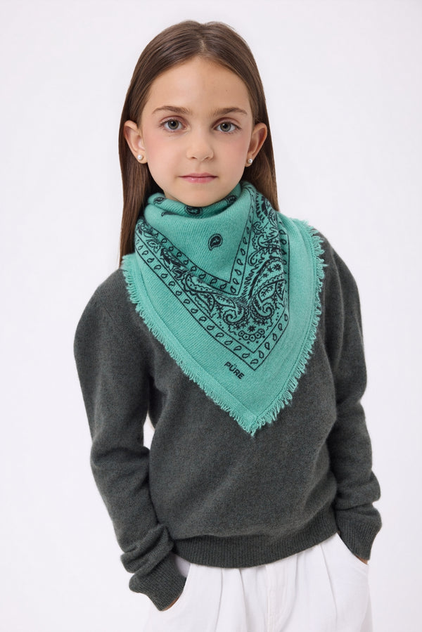 Petit Bandana Presley - Vert Pastel Noir - Enfant - 100% Cachemire