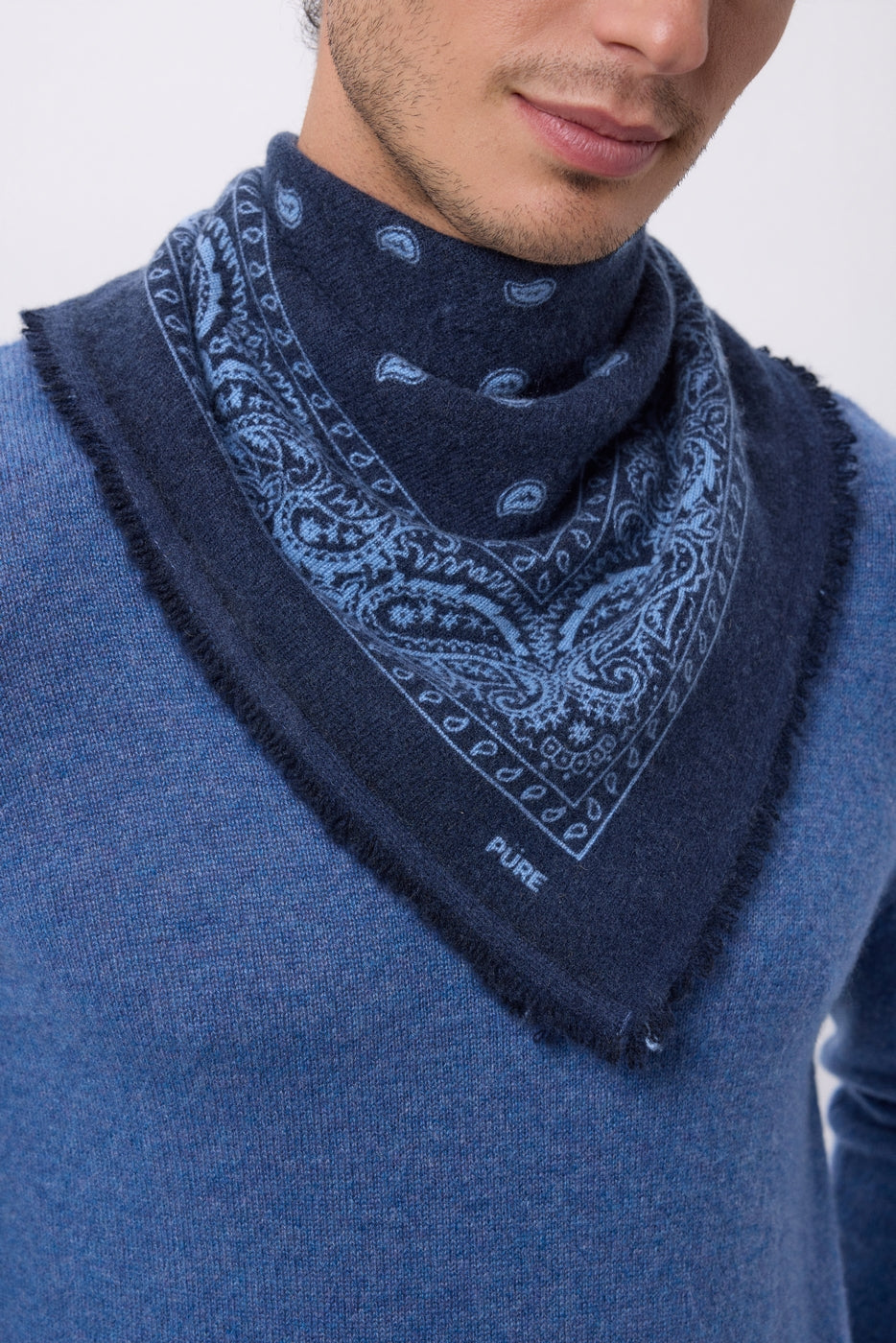 Kleines Bandana Presley - Marineblau Hellblau - Herren - 100 % Kaschmir