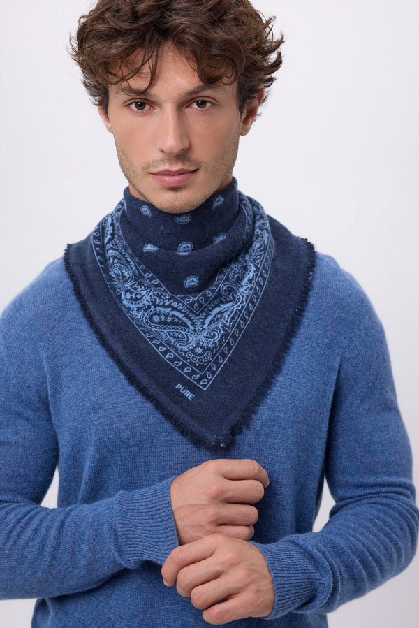 Petit Bandana Presley - Bleu Marine Bleu Clair - Homme - 100% Cachemire