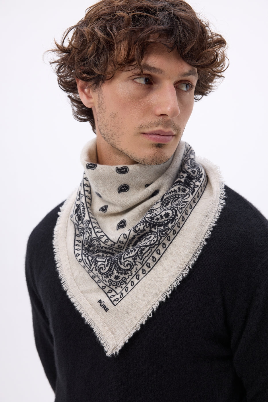 Petit Bandana Presley - Neutral Noir - Homme - 100% Cachemire