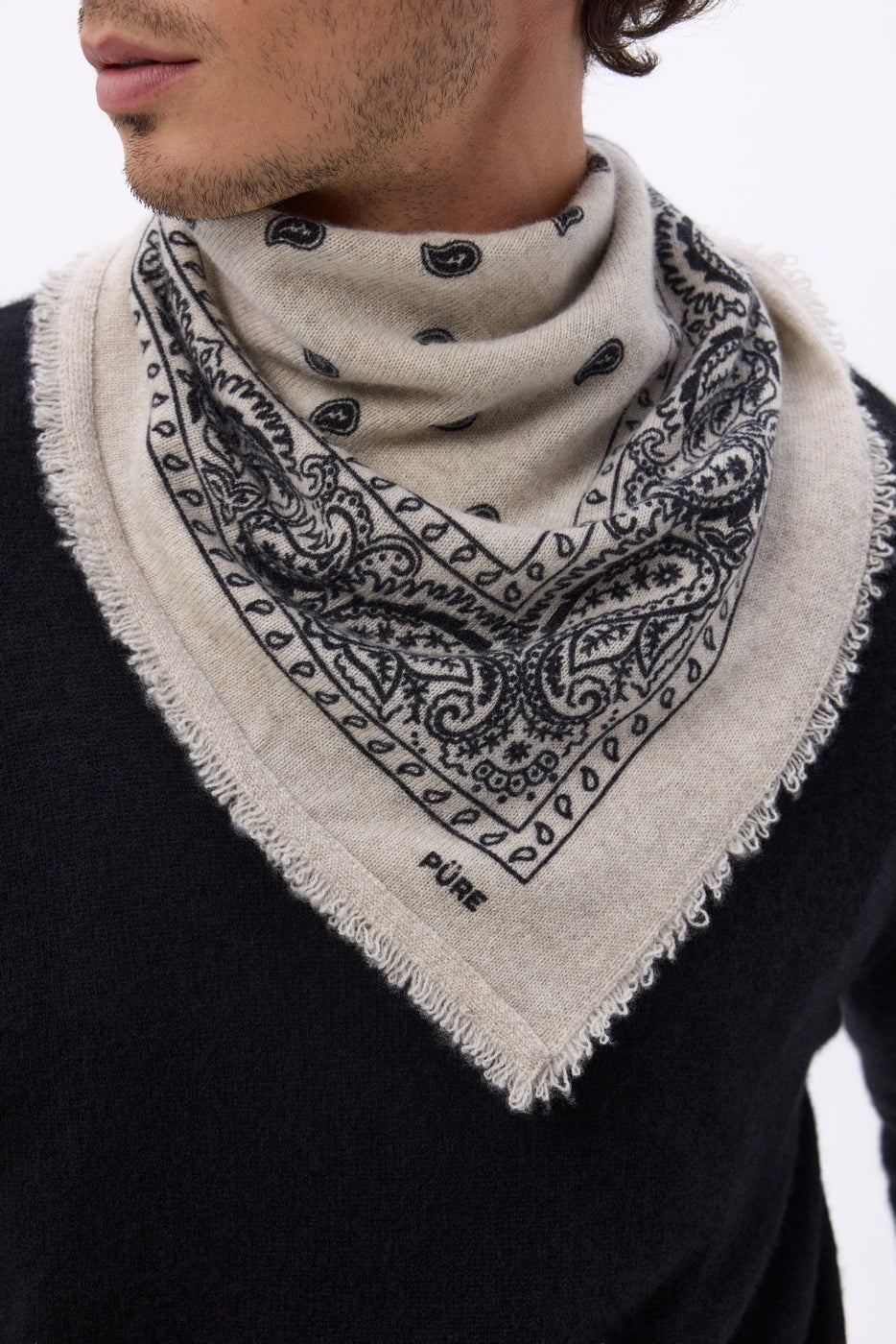 Petit Bandana Presley - Neutral Noir - Homme - 100% Cachemire
