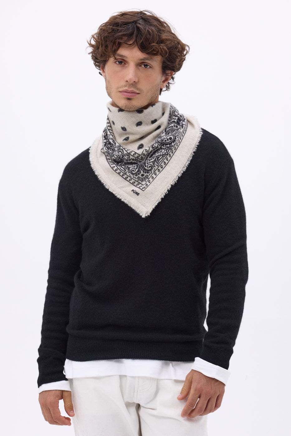 Petit Bandana Presley - Neutral Noir - Homme - 100% Cachemire