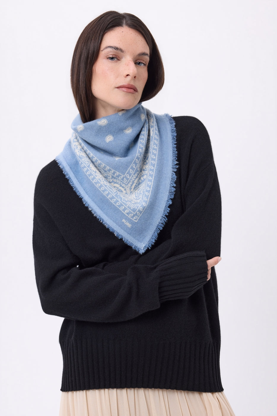 Piccola Bandana Presley - Celeste Bianco - Donna - 100% Cashmere