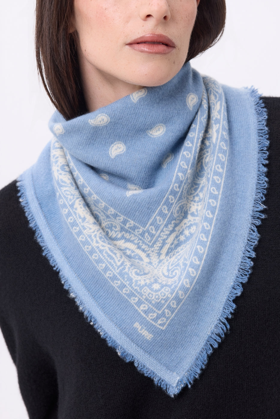 Piccola Bandana Presley - Celeste Bianco - Donna - 100% Cashmere