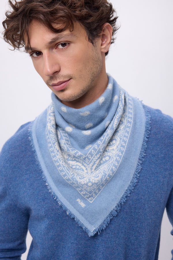Piccola Bandana Presley - Celeste Bianco - Uomo - 100% Cashmere