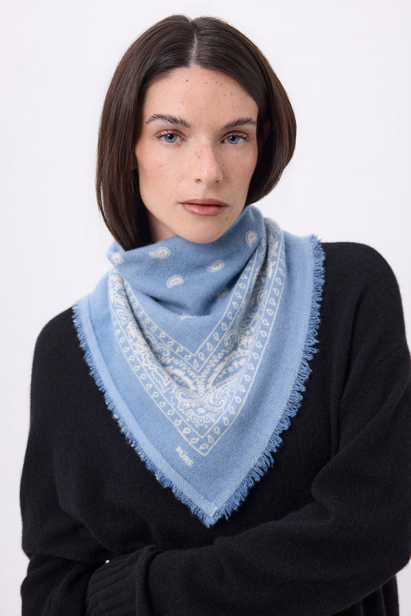 Piccola Bandana Presley - Celeste Bianco - Donna - 100% Cashmere
