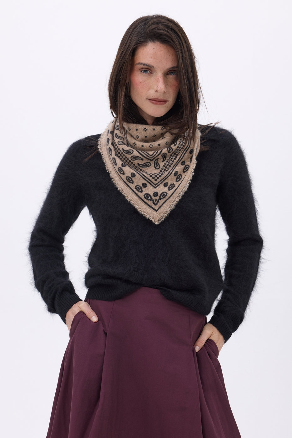 Petit Bandana Quantico - Beige Creme - Femme - 100% Cachemire