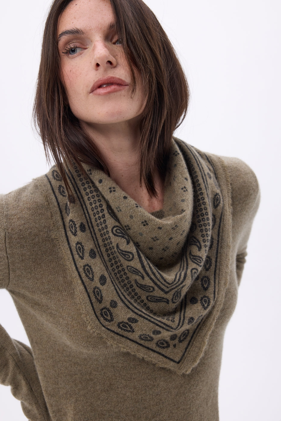 Kleines Bandana Quantico - Meliertes Khaki - Damen - 100% Kaschmir