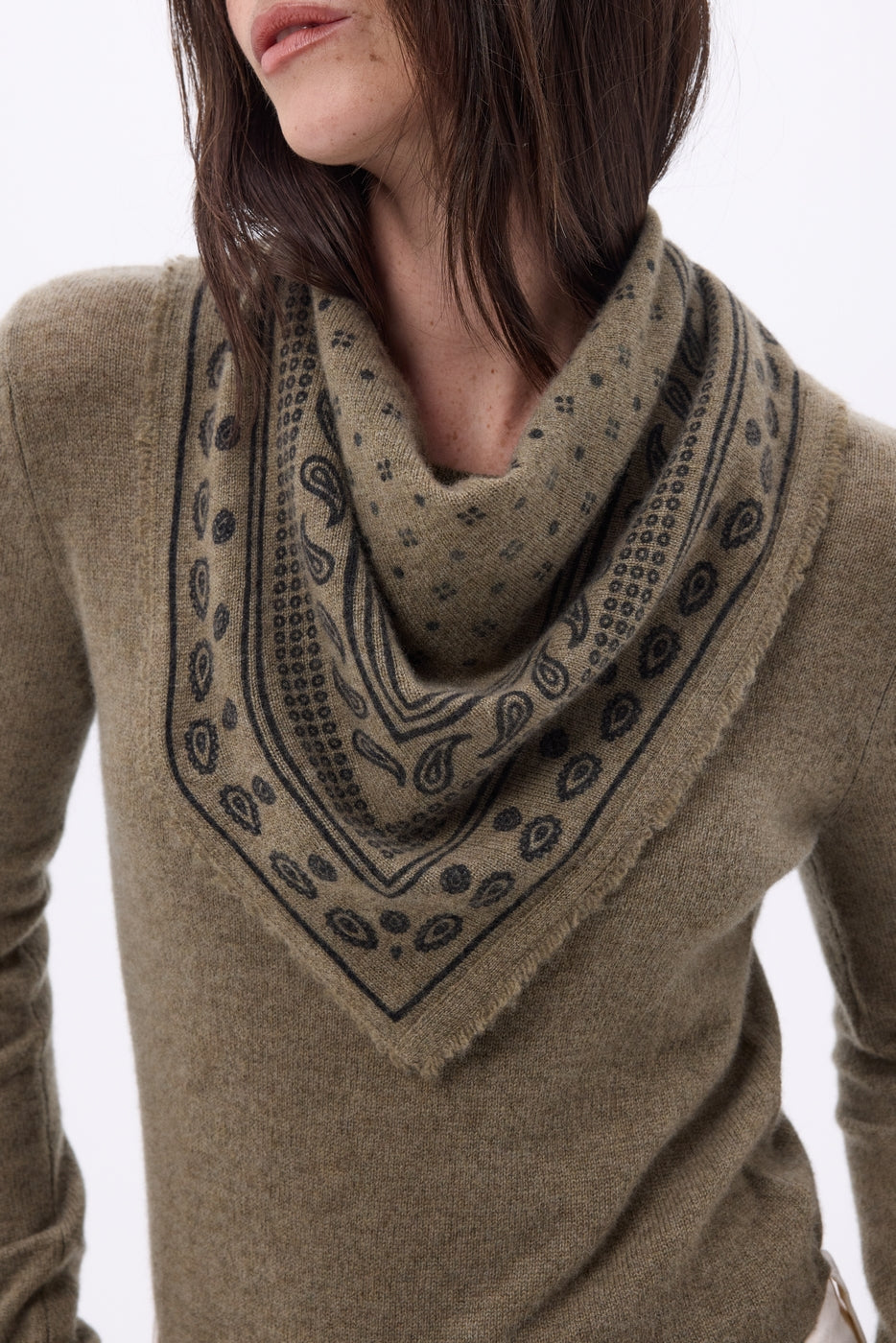 Kleines Bandana Quantico - Meliertes Khaki - Damen - 100% Kaschmir