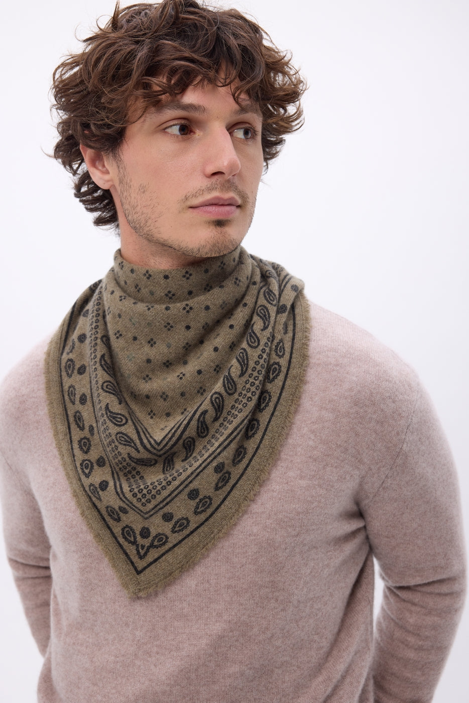 Petit Bandana Quantico - Khaki Chine - Homme - 100% Cachemire