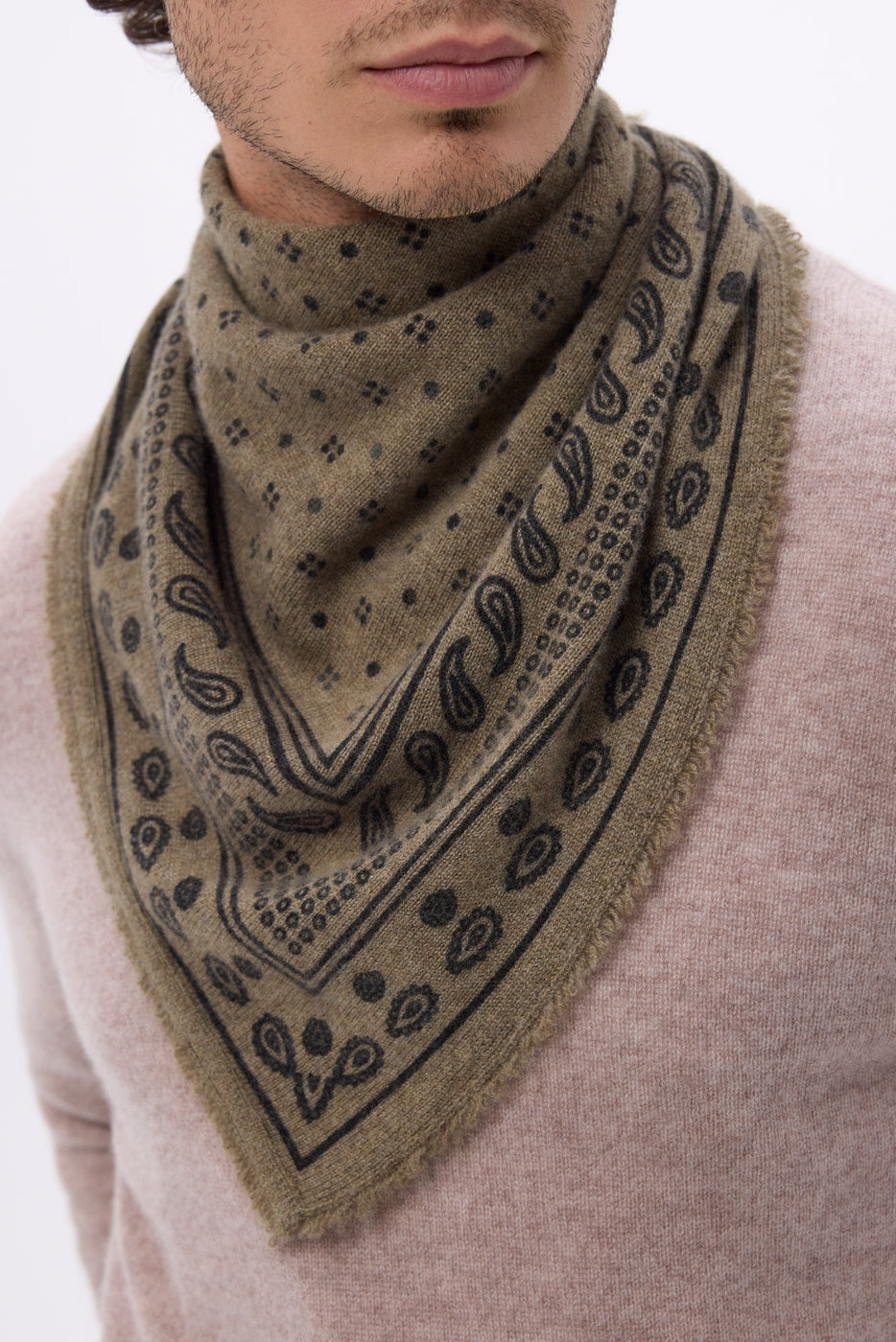Petit Bandana Quantico - Khaki Chine - Homme - 100% Cachemire