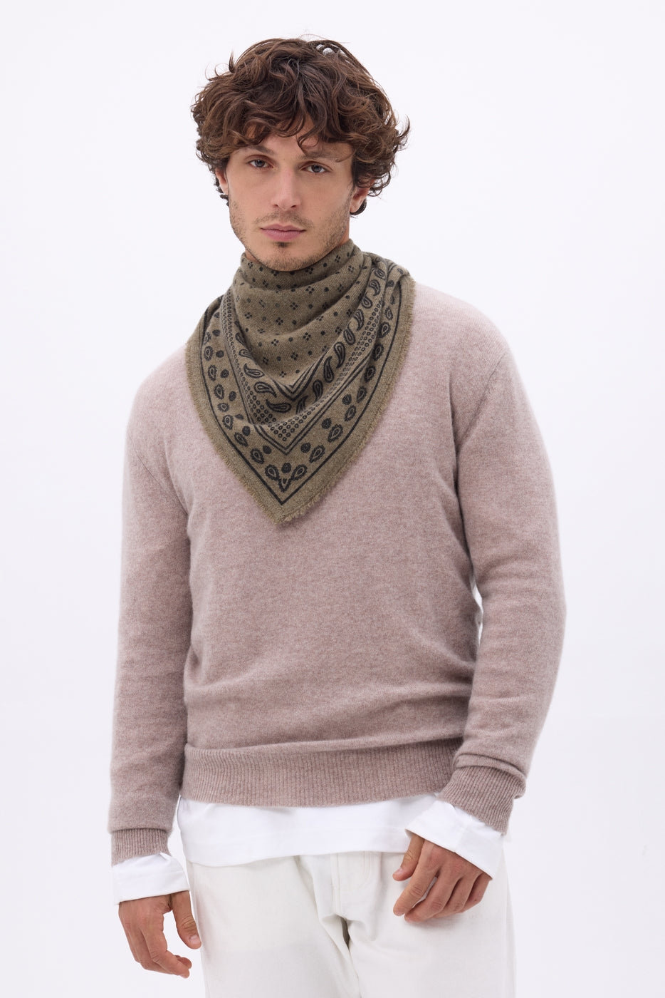 Petit Bandana Quantico - Khaki Chine - Homme - 100% Cachemire