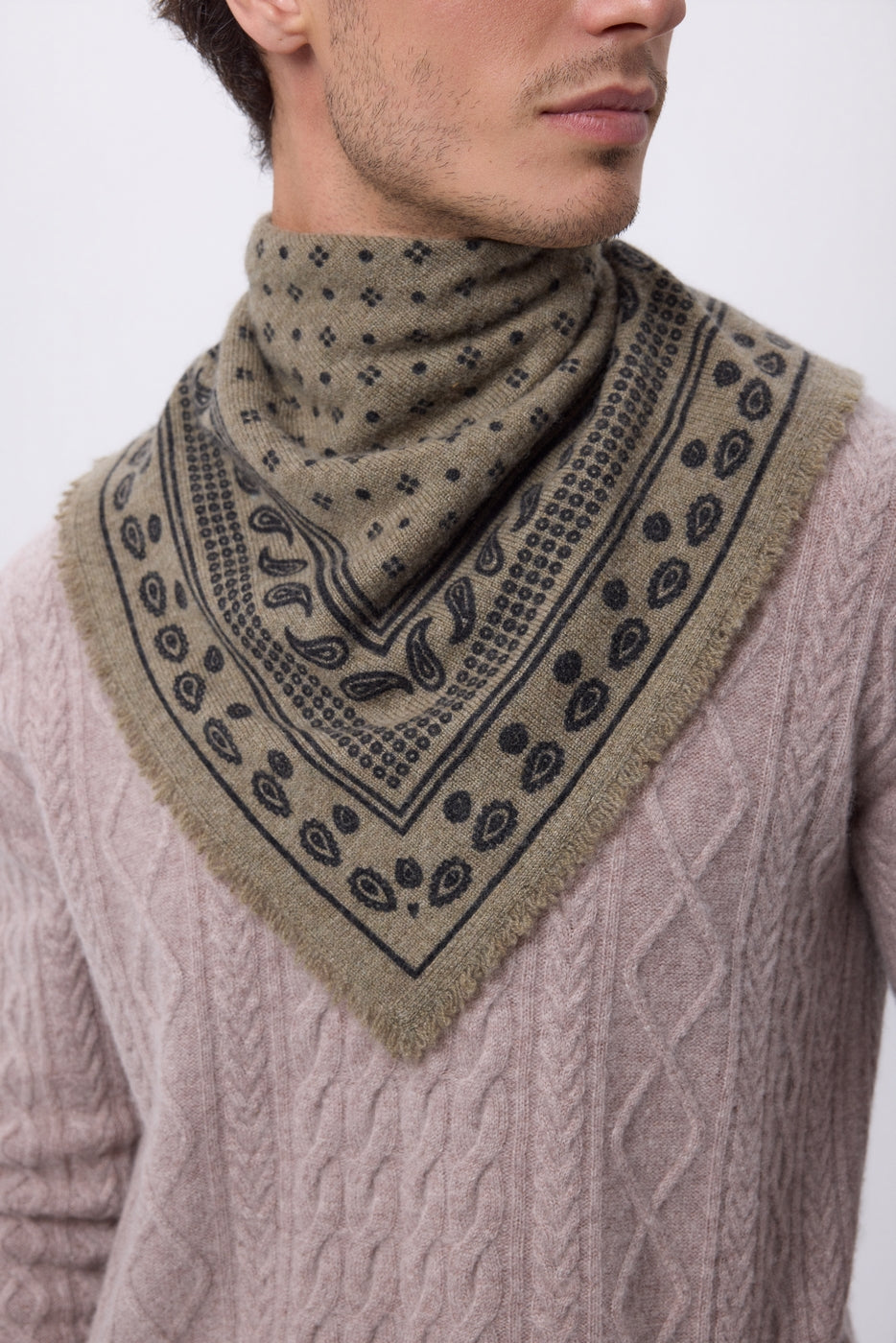 Petit Bandana Quantico - Khaki Chine - Homme - 100% Cachemire