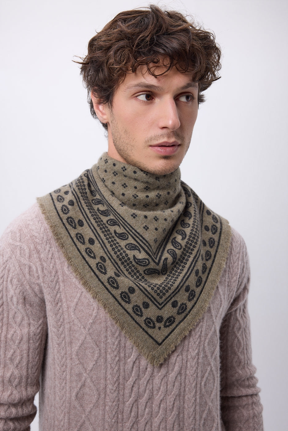 Petit Bandana Quantico - Khaki Chine - Homme - 100% Cachemire