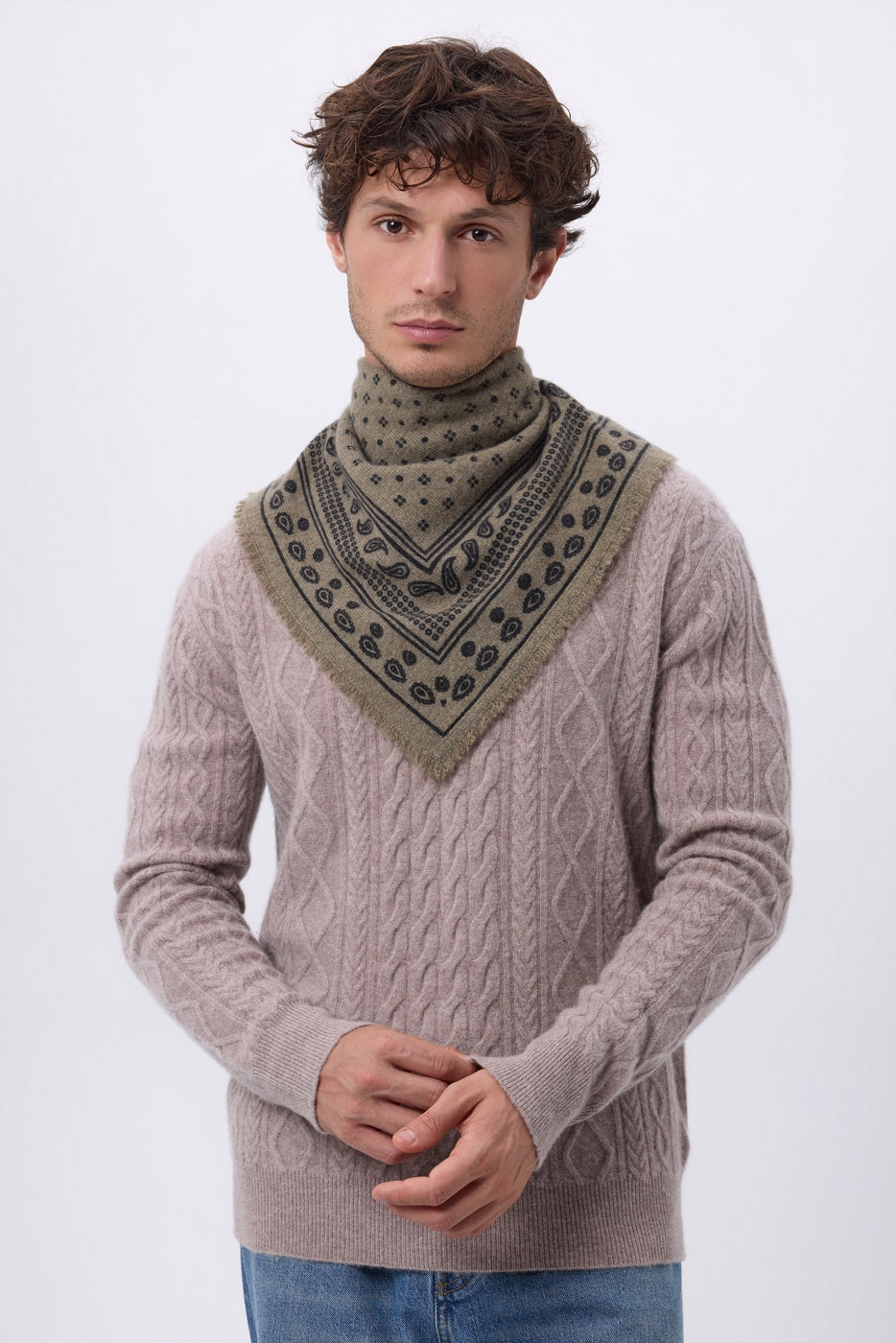 Petit Bandana Quantico - Khaki Chine - Homme - 100% Cachemire