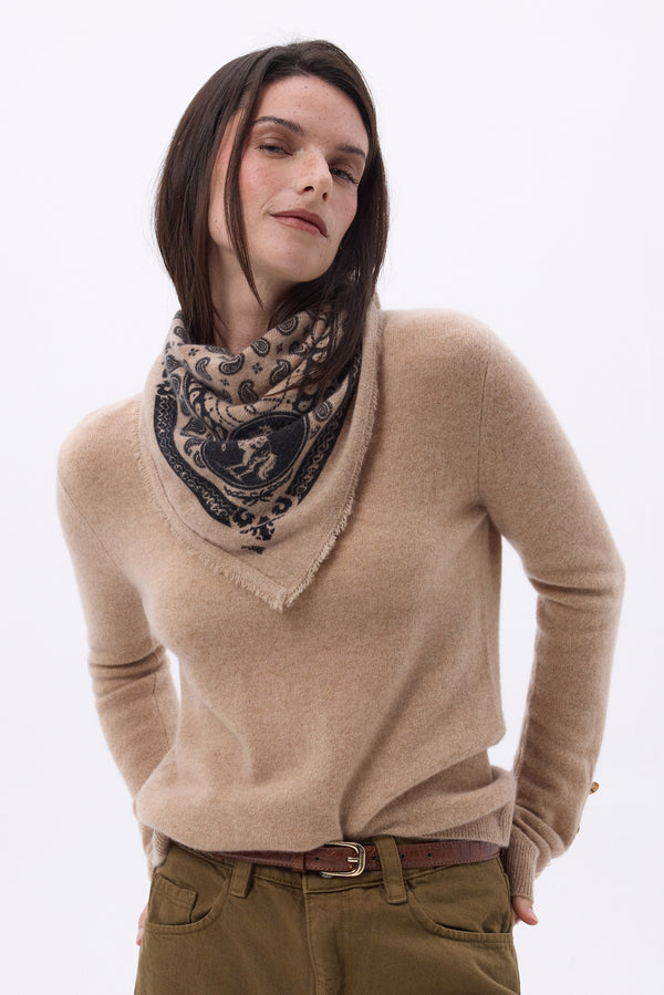 Petit Bandana Rodéo Small Rodeo - Beige Creme - Femme - 100% Cachemire