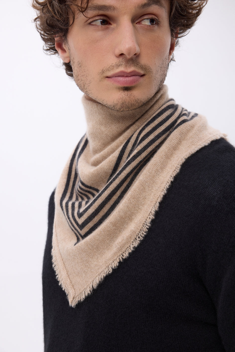 Small Square Stripes Bandana - Cream Beige - Men