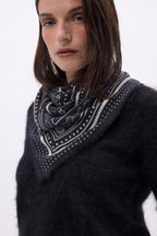 Petit Bandana Star - Noir - Femme - 100% Cachemire