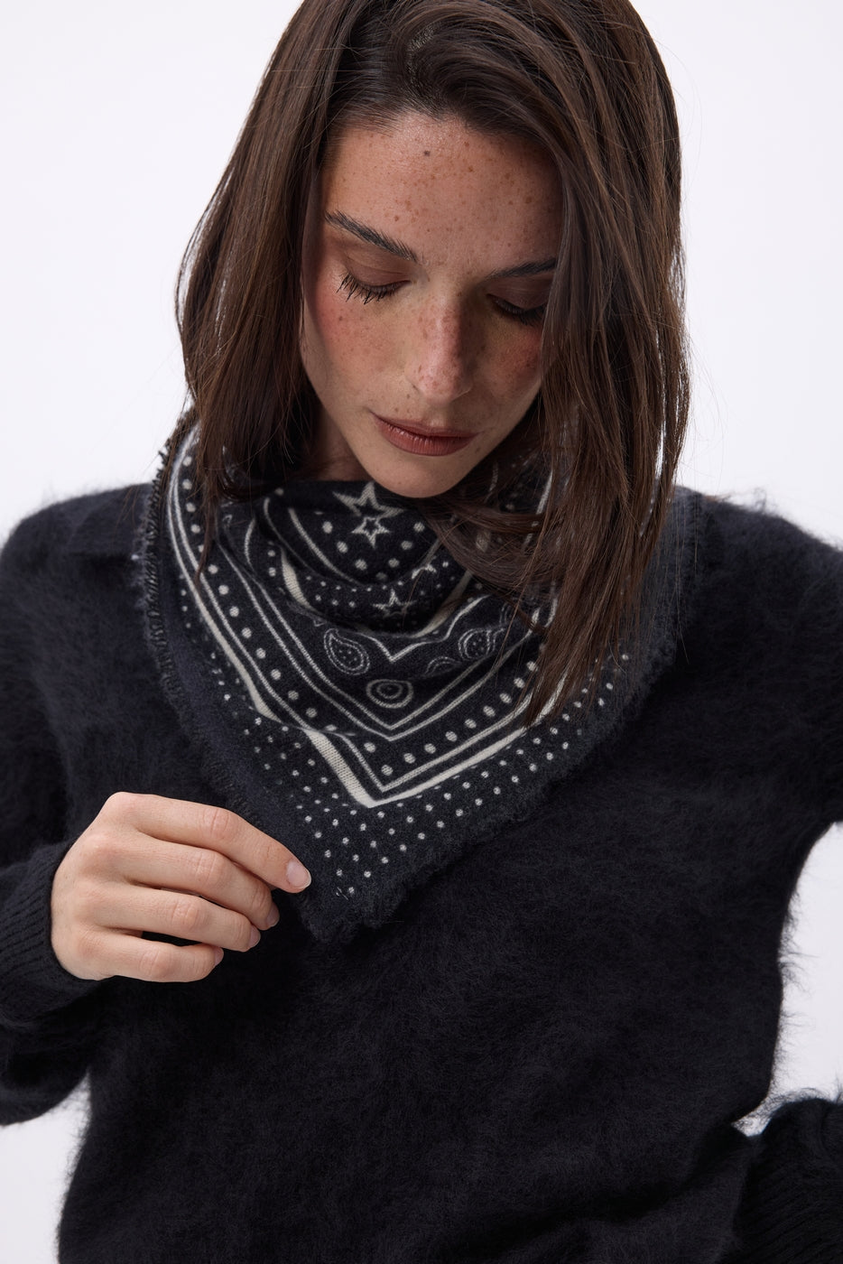 Petit Bandana Star - Noir - Femme - 100% Cachemire