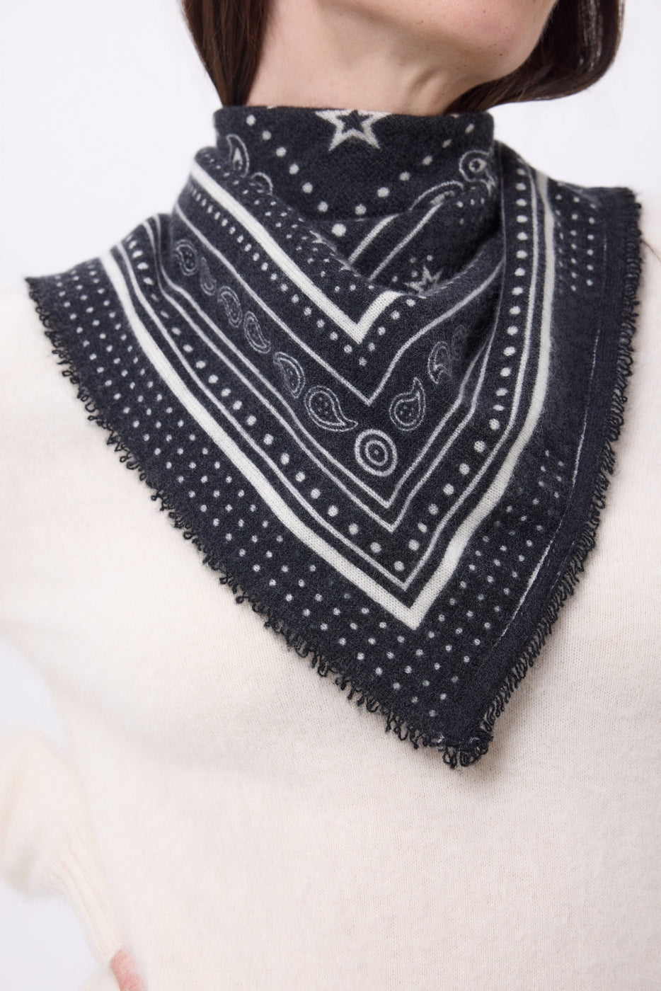Petit Bandana Star - Noir - Femme - 100% Cachemire