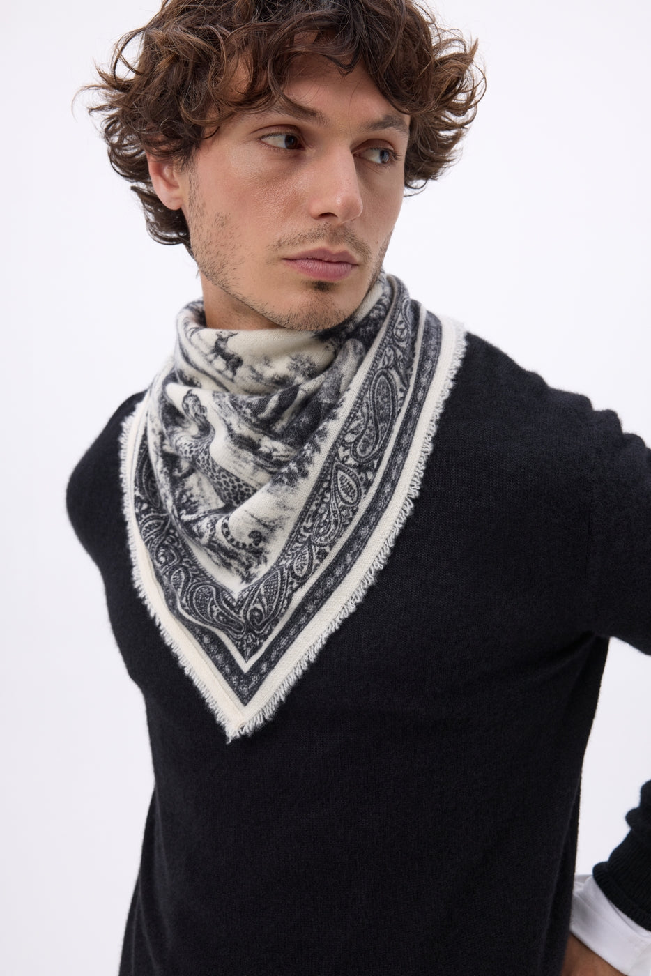 Petit Bandana Toile De Jouy - Noir - Femme