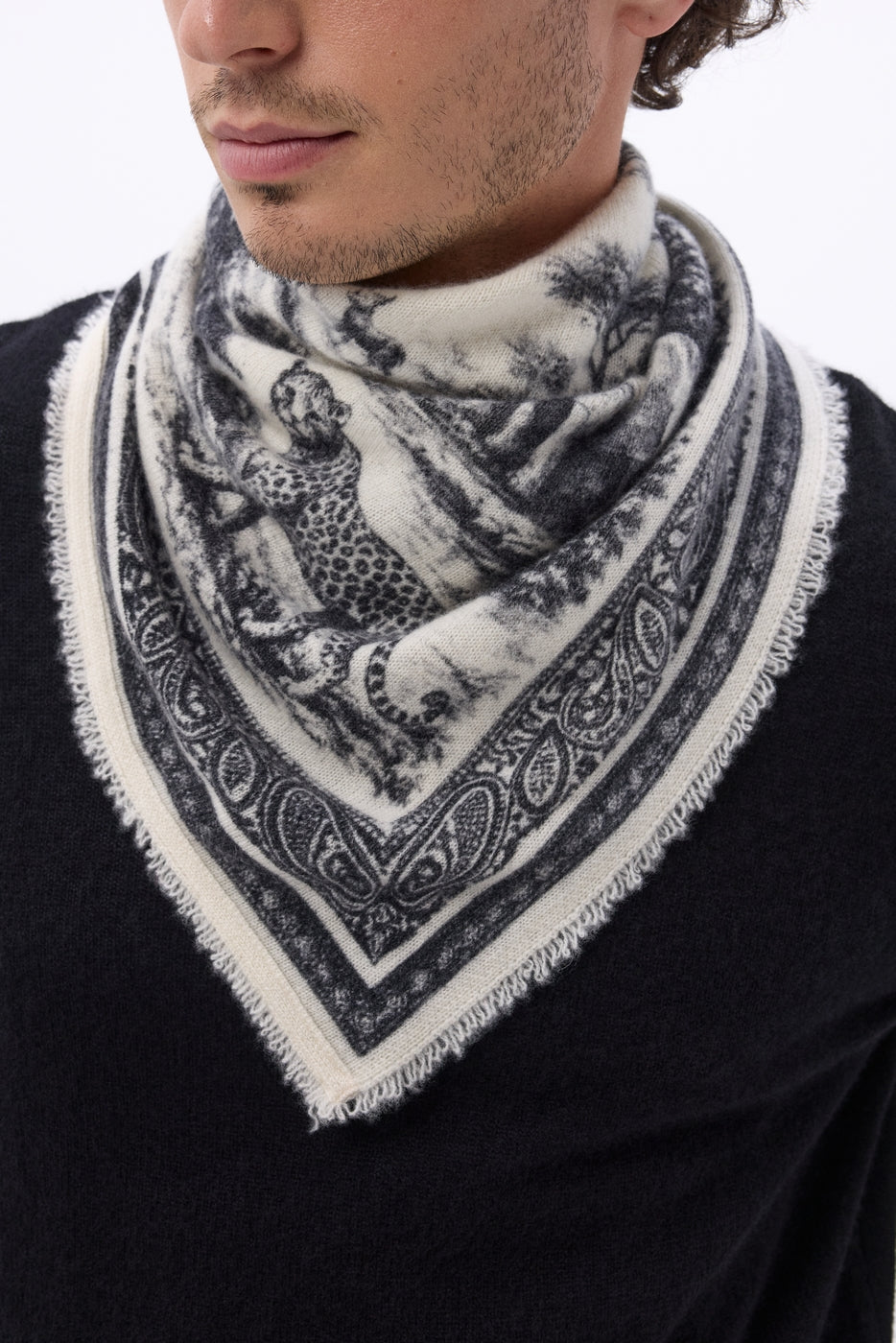 Petit Bandana Toile De Jouy - Noir - Femme