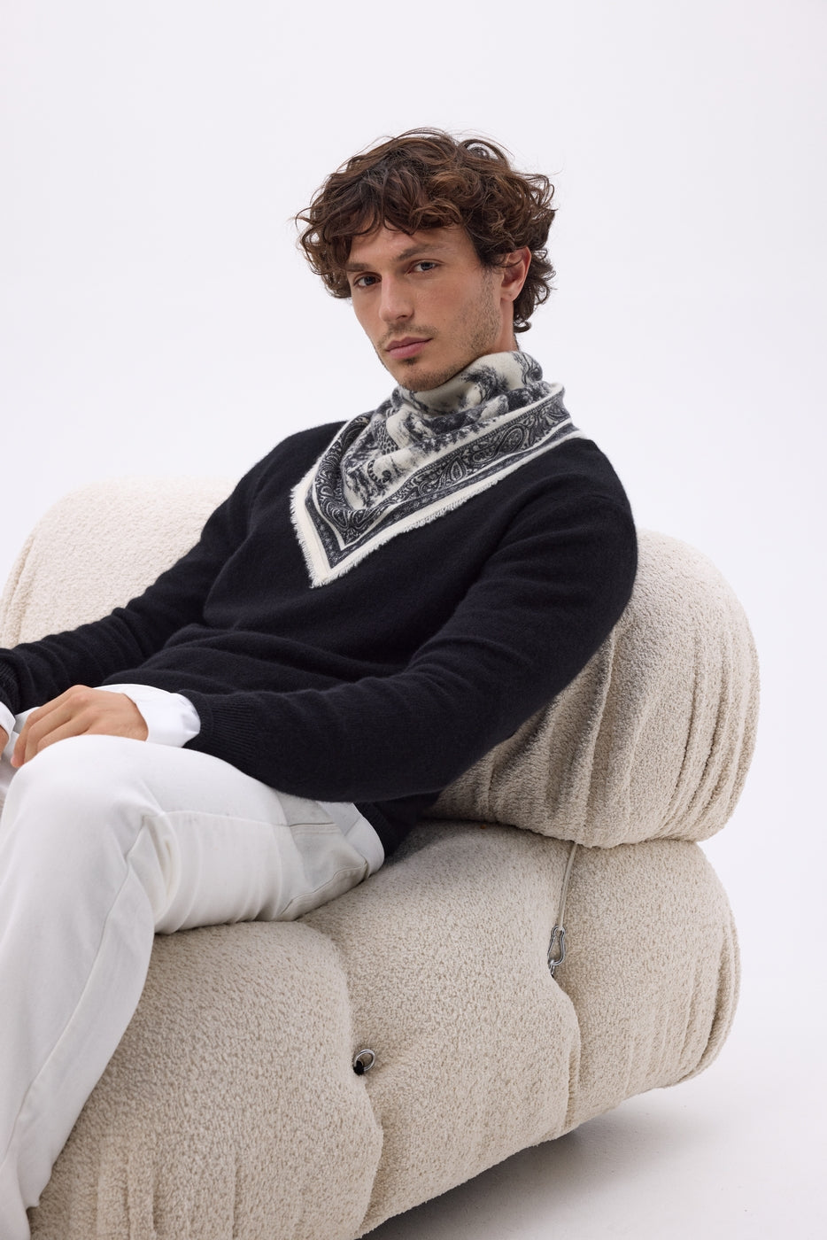 Small Toile De Jouy Bandana - Black - Men