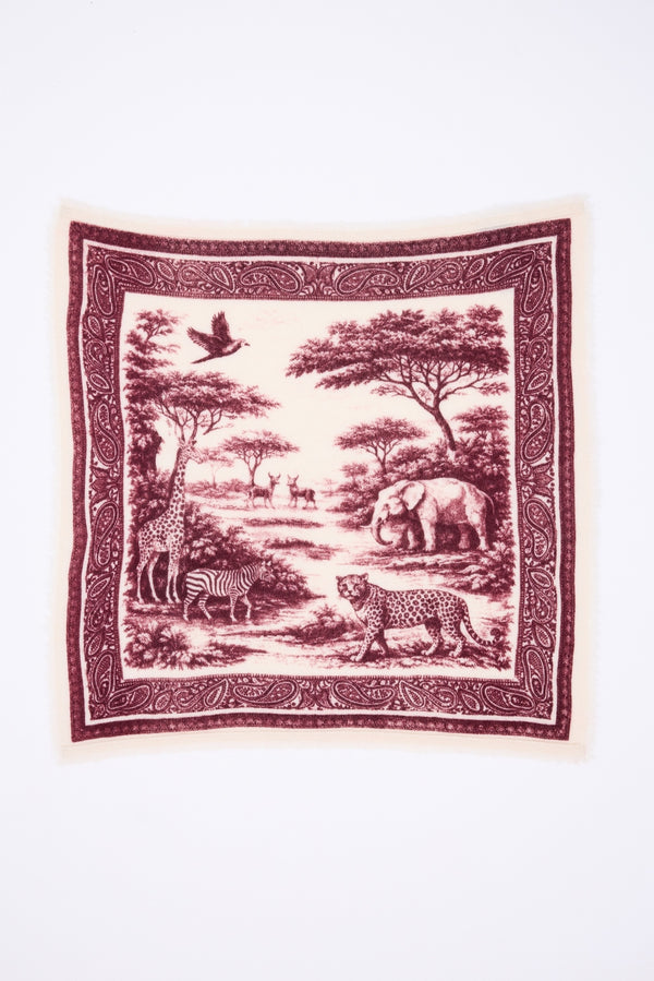 Lille Toile De Jouy bandana - Bordeaux - Kvinder - 100 % kashmir