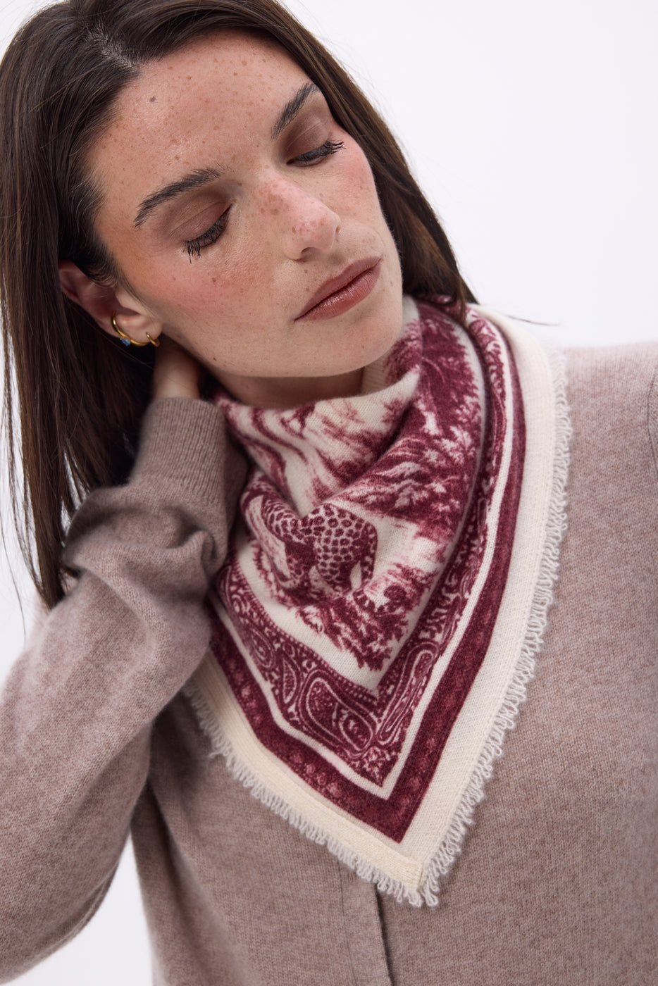 Bandana pequeño Toile de Jouy - Burdeos - Mujer