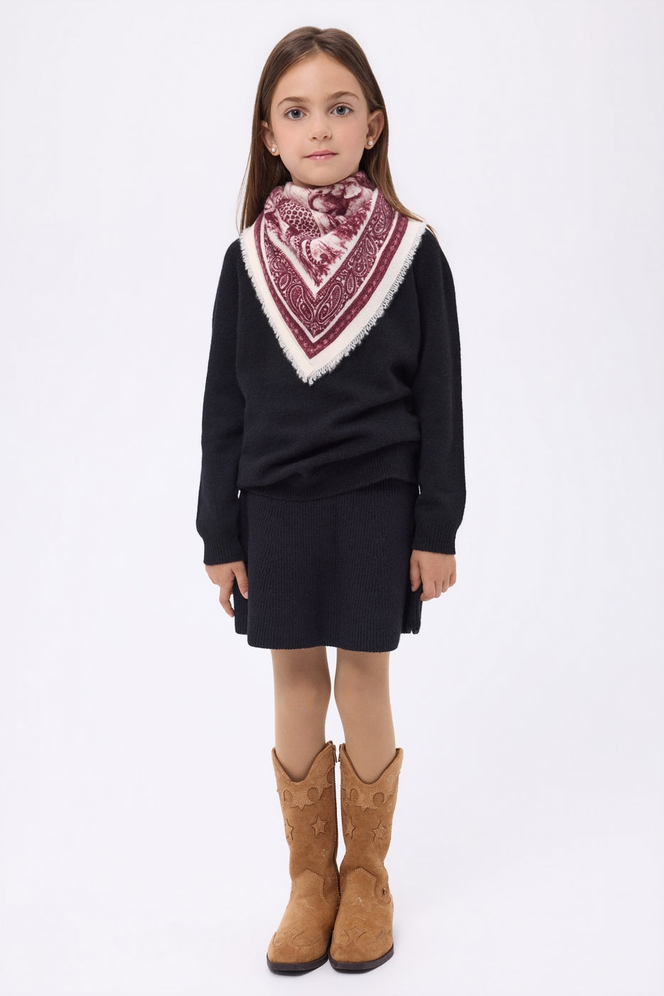 Small Toile De Jouy Bandana - Burgundy - Children