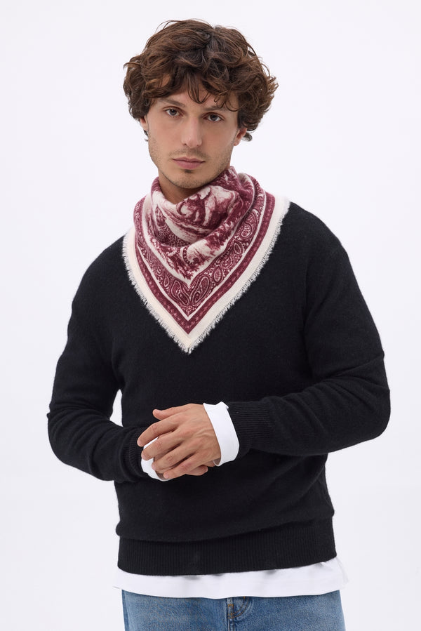 Petit Bandana Toile De Jouy - Bordeaux - Homme - 100% Cachemire