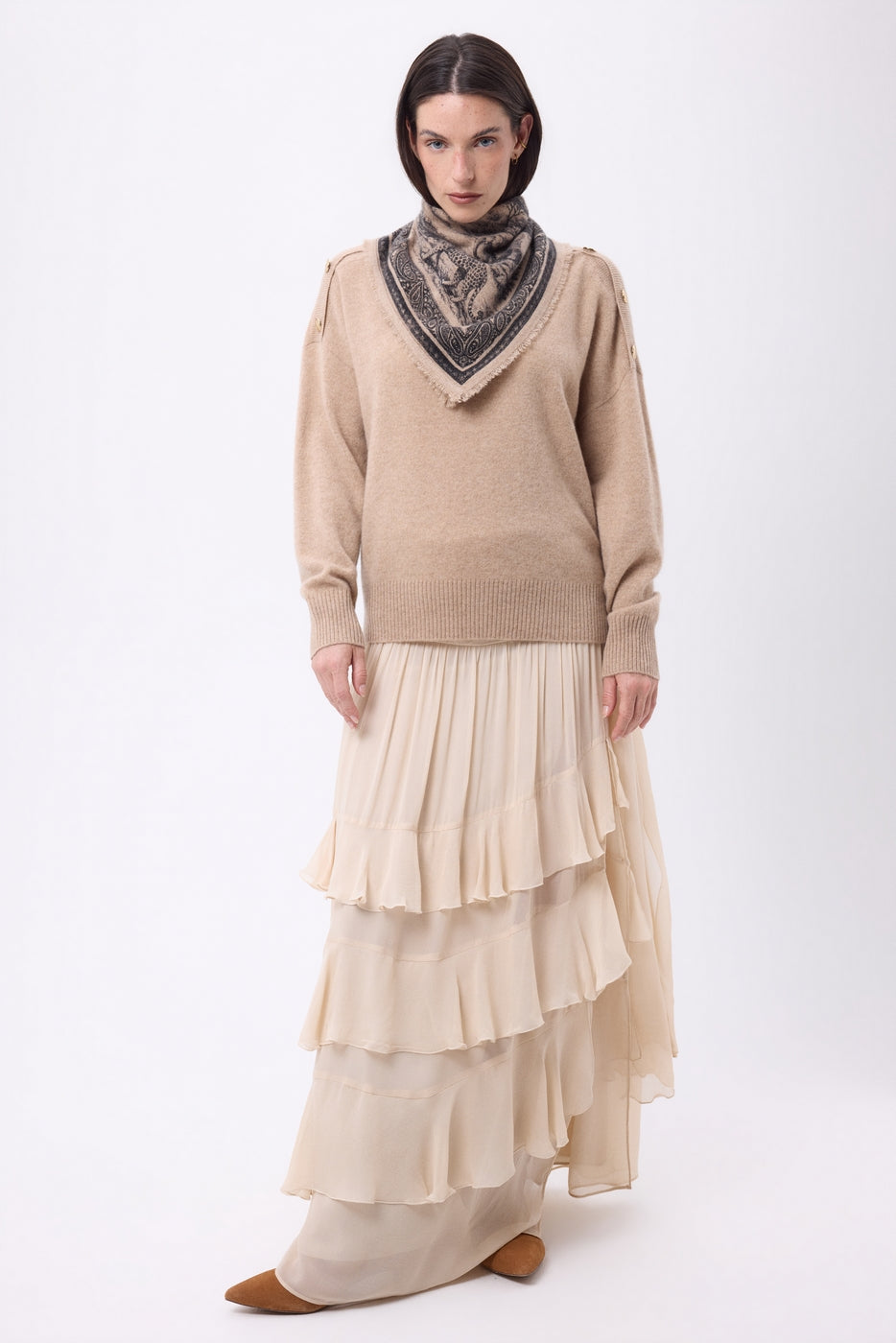Bandana pequeño Toile de Jouy - Beige crema - Mujer