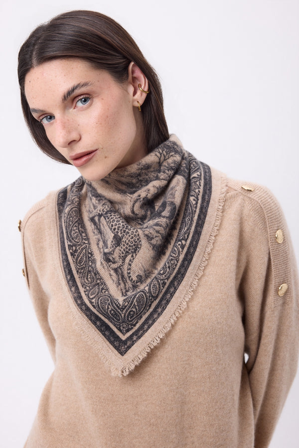 Bandana Piccola Toile De Jouy - Beige Crema - Donna - 100% Cashmere