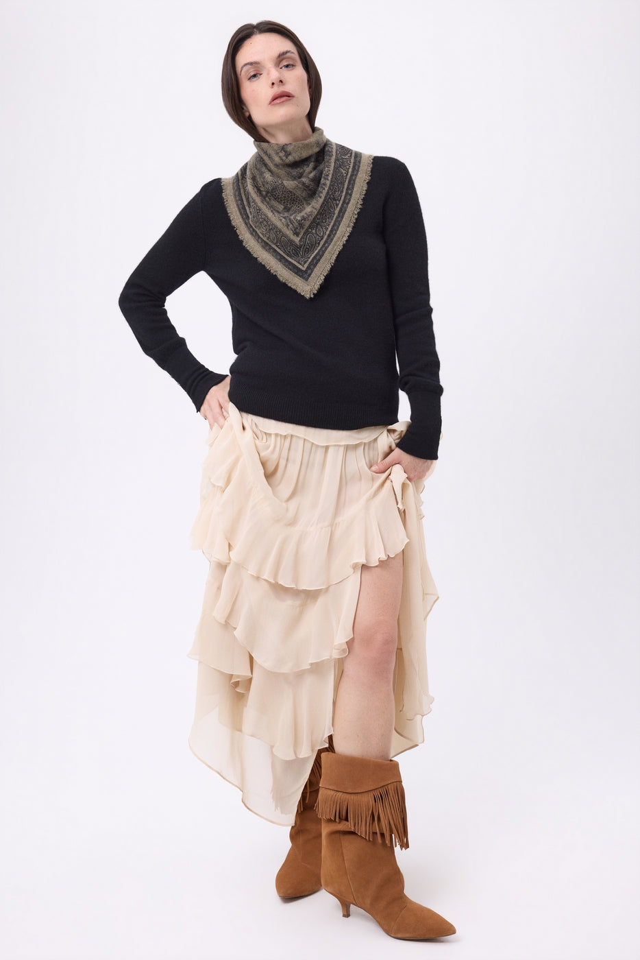Small Toile De Jouy Bandana - Marl Khaki - Women