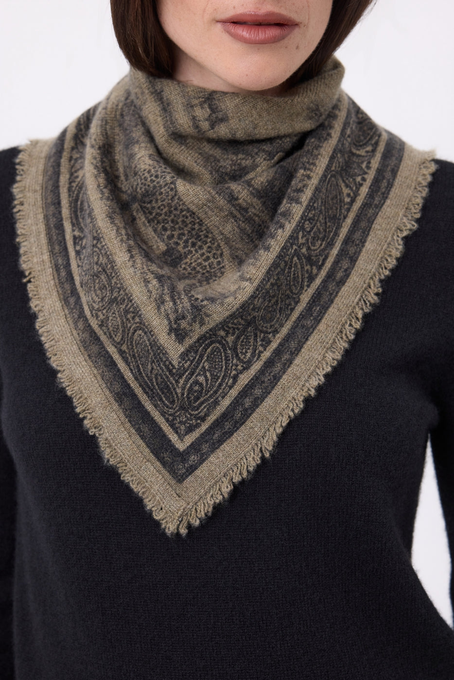 Small Toile De Jouy Bandana - Marl Khaki - Women